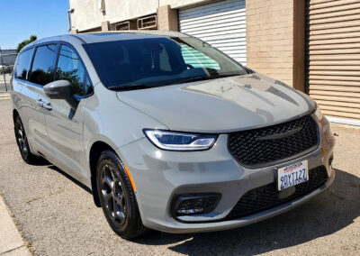 We did a 2-step paint correction on this 2022 Pacifica van. Then we polished the paint until it was slick and smooth so that at freeway speeds the dust would just blow off. After correcting the paint, we applied our signature 7-year ceramic coating. We also added our promotional ceramic glass coating for free (normally a $150.00 Value).