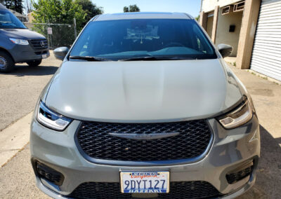 We did a 2-step paint correction on this 2022 Pacifica van. Then we polished the paint until it was slick and smooth so that at freeway speeds the dust would just blow off. After correcting the paint, we applied our signature 7-year ceramic coating. We also added our promotional ceramic glass coating for free (normally a $150.00 Value).