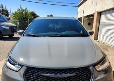 We did a 2-step paint correction on this 2022 Pacifica van. Then we polished the paint until it was slick and smooth so that at freeway speeds the dust would just blow off. After correcting the paint, we applied our signature 7-year ceramic coating. We also added our promotional ceramic glass coating for free (normally a $150.00 Value).