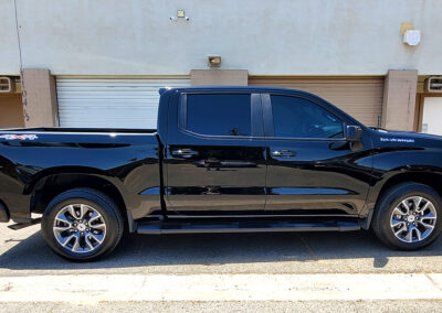 This ‘21 Black Silverado came in with heavy swirl marks from improper washing at the car wash. We did several multi-step paint correction passes to get all the swirl marks out. Then we polished it out to a slick finish so the dust would just blow off at freeway speeds. We then topped it off with our 5-year ceramic coating. We also added our promotional ceramic glass coating for free (normally a $150.00 Value).