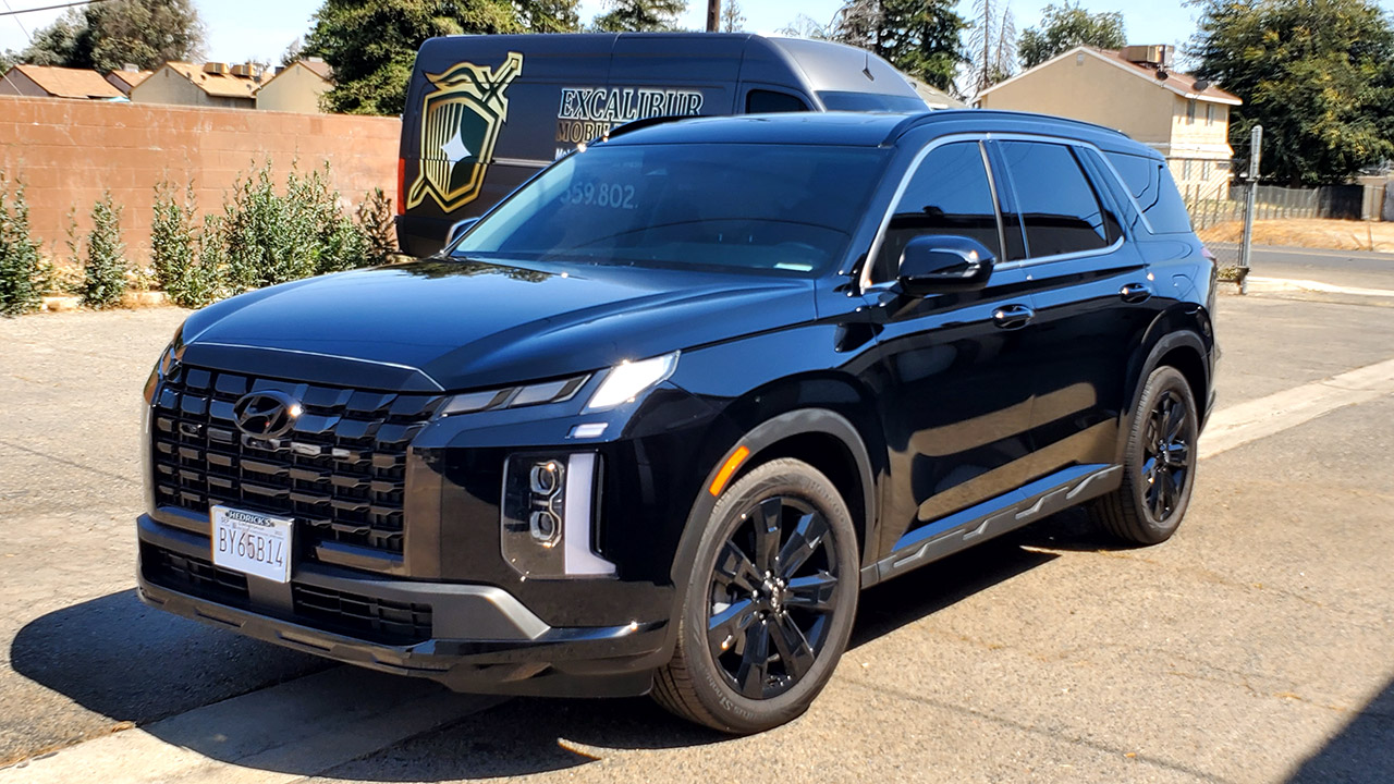 This 2023 Palisade came straight off the lot from the dealer to our shop to get our signature 7-year ceramic coating. We polished it out until it had a high reflection before coating it with our high gloss 7-year ceramic coating. We also added our promotional ceramic glass coating for free (normally a $150.00 Value).